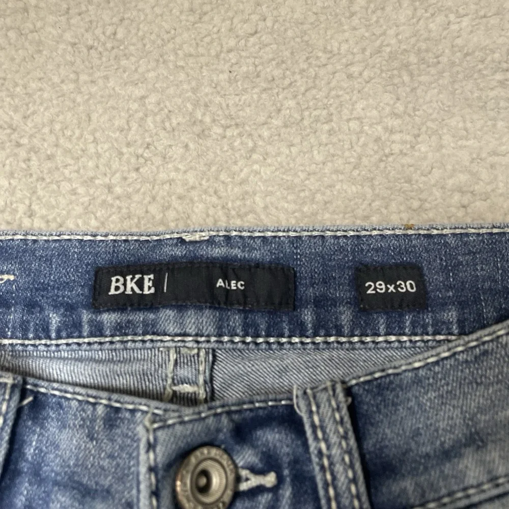 BKE Buckle Alec Jeans Straight Leg Stretch Blue Denim Whiskered Mens 29x30